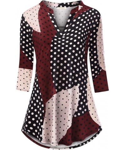 Womens 3/4 Sleeve Floral Printed Notch V Neck Blouses Tunics Tops Polka Dot $22.79 Tops