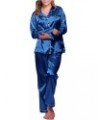 Satin Silk Pajamas for Women Soft Button Up Pajama Set Long Sleeve Shirt and Pajama Pants Lounge Sets M-5XL Blue $5.09 Sleep ...