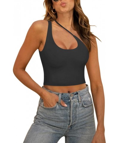 Women's Sexy One Shoulder Cut Out Backless Sleeveless Going Out Trendy Crop Tank Tops Black $14.74 Tanks