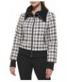 Women's Knit Collar Bomber Jacket White/Black $40.07 Jackets