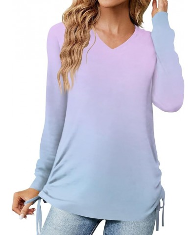 Blouses for Women, Gradient Sexy v Neck Long Sleeve lace up Casual Tunic Tops Fall Trendy Holiday Going Out Shirts 1-light Pu...