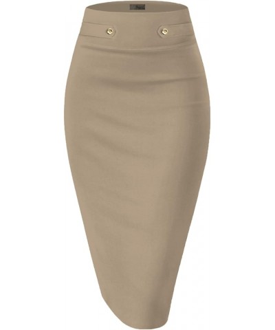Womens Pencil Skirt Premium Nylon Ponte Stretch Office Made in The USA Below Knee Khaki $12.50 Skirts