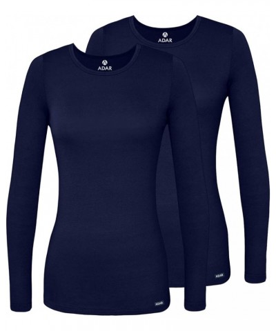 Adar Underscrubs for Women 2 Pack - Long Sleeve Underscrub Comfort Tee Navy $13.81 Tops