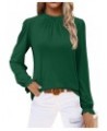 Women's Frill Mock Neck Tops Long Sleeve Floral Solid Dressy Casual 2023 Fall Fashion Blouses Shirts 02-green $10.99 Blouses