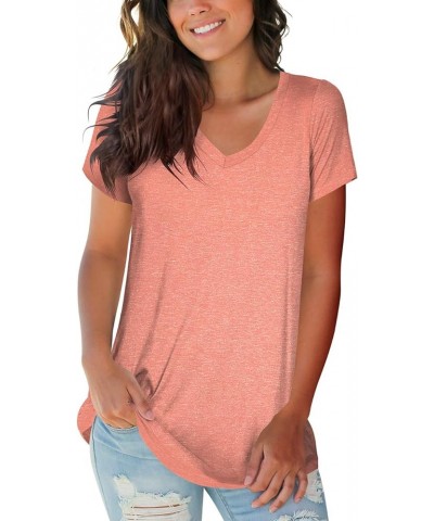 Womens Tops V Neck Tee Casual Short Sleeve and Long Sleeve T Shirts D Coral $12.82 T-Shirts