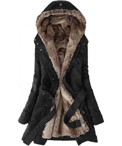 Ladies Fur Lining Coat Womens Winter Warm Thick Long Jacket Hooded Parka Black $17.99 Jackets