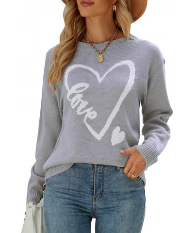 Women's Pullover Sweaters Long Sleeve Crewneck Cute Heart Knitted Casual Sweater Grey 231 $18.06 Sweaters