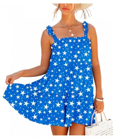 Womens Tie Shoulder Dress Summer Chiffon Cover Ups Flowy Patriotic Sundress Stars Blue $12.00 Swimsuits