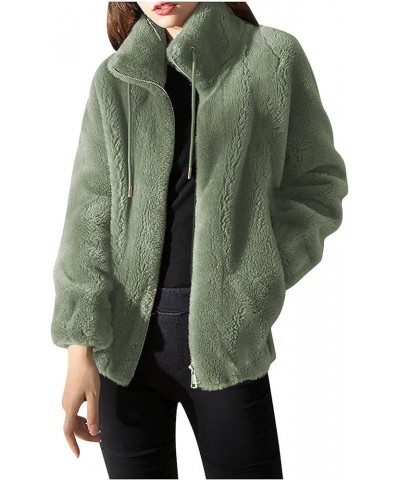 Plush Winter Jackets For Women Zipper Pockets Solid Warm Coats Long Sleeves Fleece Winter Cardigan Fashion Outwear Green $11....